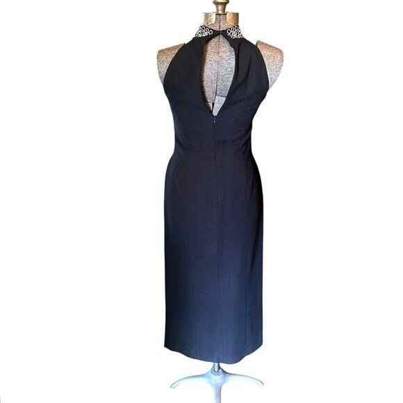 Vintage Liz Claiborne Black Halter Maxi Dress 8 Button Front Embroidered Collar - Picture 5 of 14